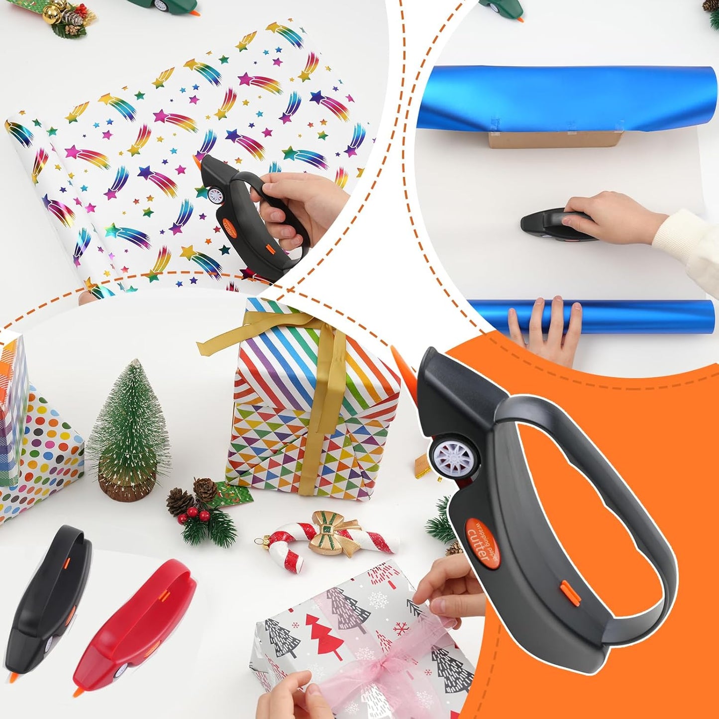 LIZAAL 2-Pack Wrapping Paper Cutter with 3 Replaceable Blades | New Gift Wrap Cutter with Wheels | Birthday and Christmas Wrapping Paper Cutter Slider for Home, Office or Classroom (Black & Green)