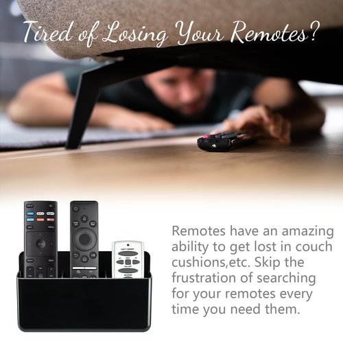 Vaconico Adjustable Remote Control Wall Mount, 3 Slot TV Remote Holder & Self Adhesive Controller Holder, Black (2 Packs)