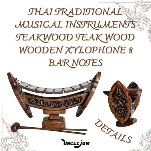 Thai Traditional Teakwood Wooden Xylophone, 8 Bar Notes, 16 inches