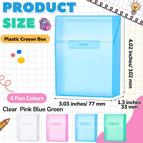 Clabby 12 Pcs Plastic Crayon Box Colorful Bulk Holds 24 Crayons Box with Hinged Lid and Snap Closure for Pens Crayons School Office Supplies Organization