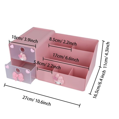 Roffatide Cartoon Desktop Desk Office Supplies Container Anime Pen Holder for Desk Cute Pencil Cup Pot Makeup Brush Holder High-Capacity Box Pink