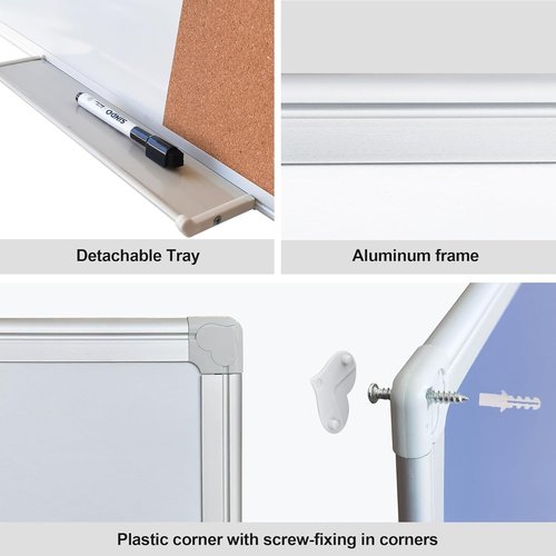 Magnetic Dry Erase Board by Cork - 36x24 Inch Wall-Mounted Bulletin Board for Office, Home & School