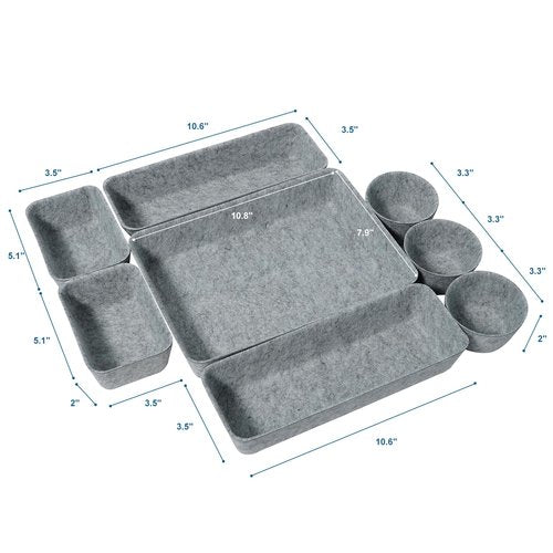 Keemute Felt Desk Drawer Organizer Tray,8 Pack Office Desk Drawer Dividers,Felt Drawer Small Round Storage Box For Saving Space,Makeup Drawer Organizer Bins.(Light Gray)