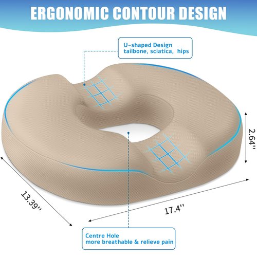 BlissTrends Donut Pillow Seat Cushion,Donut Chair Cushions for Postpartum Pregnancy & Hemorrhoids,Tailbone Pain Relief Cushion,Memory Foam Lifting Cushions for Office&Home Chairs (Khaki)