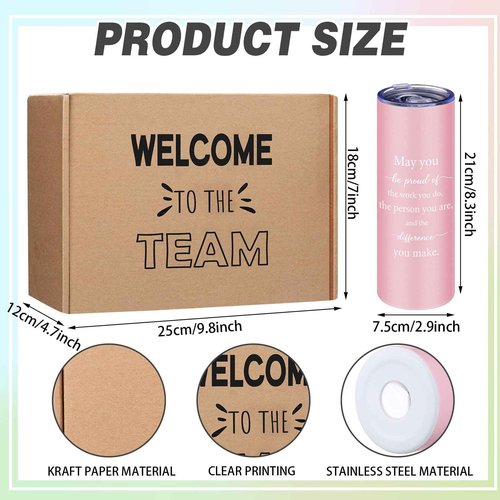 Teenyyou 7 Pcs New Employee Welcome to the Team Gift Set Welcome to the Team Gift Box Include 1 20oz Tumbler 1 Notebook 3 Pens and 1 Sticky Note Gifts for New Employee Worker(Pink)