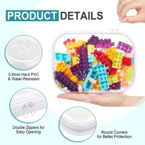 Qiyaz 15 Pcs Clear Hard Shell Zipper Case Plastic Bins Transparent Double Zippers Hard Pouch Clear Plastic Storage Box Containers for Building Blocks Cosmetics, Puzzles(7.9 x 5.9 Inches)