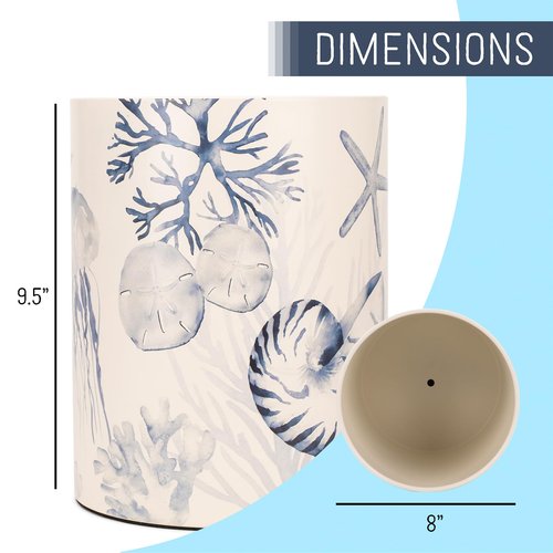 NAT AND JULES Round 9.5 x 8 Iron Metal Bathroom Trash Can Wastebasket Home Office Bedroom Fits 2.25 Gallon Trash Bag Liner, Beach