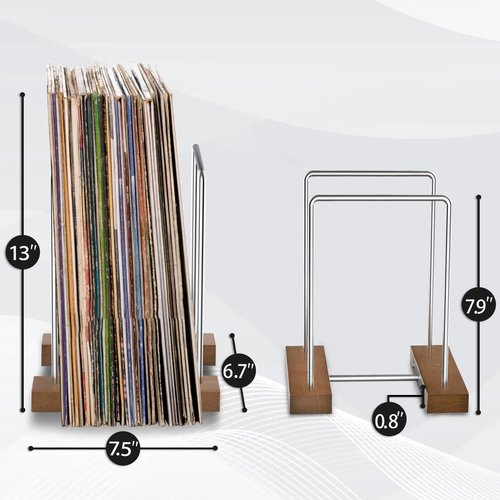 Vinyl Record Storage Stand for 35 Single LPs, Solid Walnut Album Display Holder, Long Play Music Collection Shelf,Now Playing Vinyl Album Rack, Wooden Document Book Folder Organizer