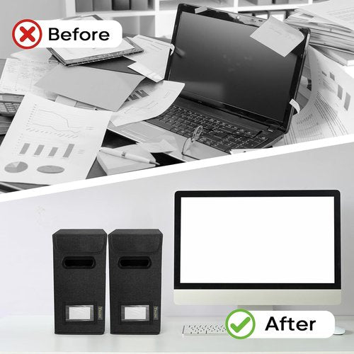 BALEINE File Organizer Box - Collapsible Document Storage with Lid & Plastic Slide | Black, Small