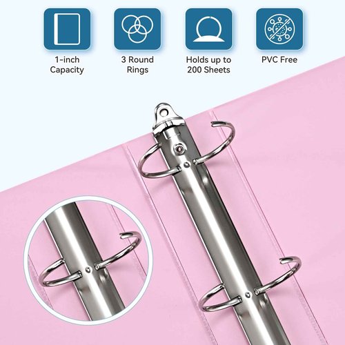 1-inch 2-inch 3-Ring Binder with Pockets, Basic Binders 1''2'' Color Binders, Holds Letter Size 8.5'' x 11'',200/450 Sheet Capacity, Bundle 6 Pack for Back to School (2'' Pink- 6 Packs)