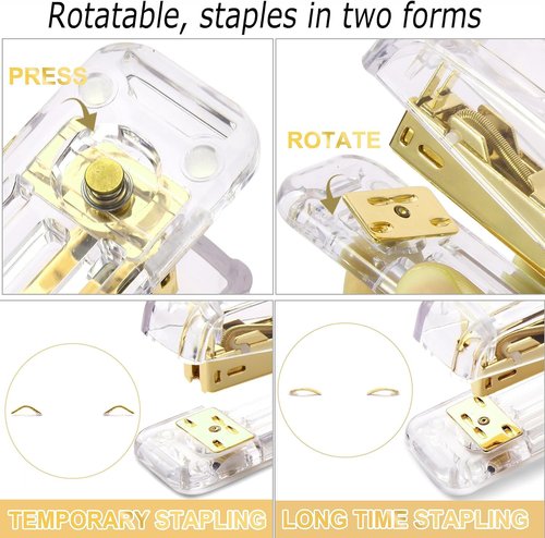 Gold Desk Organizers and Accessories 7Pcs Set with 360-Degree Rotating Pen Holder, Acrylic Stapler, Tape Holder, Staple Remover, Binder/Paper Clips Kit, Scissor and 1 Box of Staples (Gold)