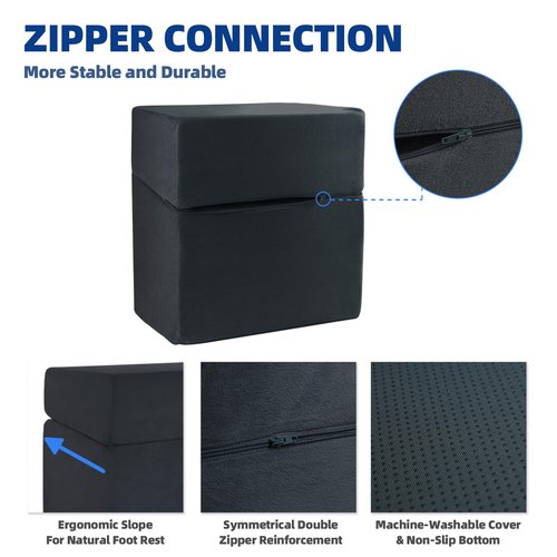 Adjustable Foot Rest for Under Desk at Work - 3-in-1 Ergonomic Foot Stool with Zipper Connection, 6.3"/11.8"/16" Height Adjustable for Office, Home & Gaming (Black)