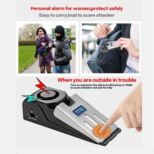 ZZRUI 2 Pack Door Stop Alarm with 120dB Siren, Wedge Door Stopper Security Device for Travel, Apartment, Hotel, Home – Portable Anti-Theft Floor Alarm for Entry Alert & Self Defense, Black