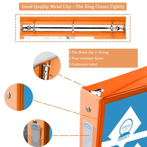 3 Ring Binders,1” Round Ring, Holds 8.5 * 11inch Papers, with 2 Pockets,6 Colors Binder Assorted Pack