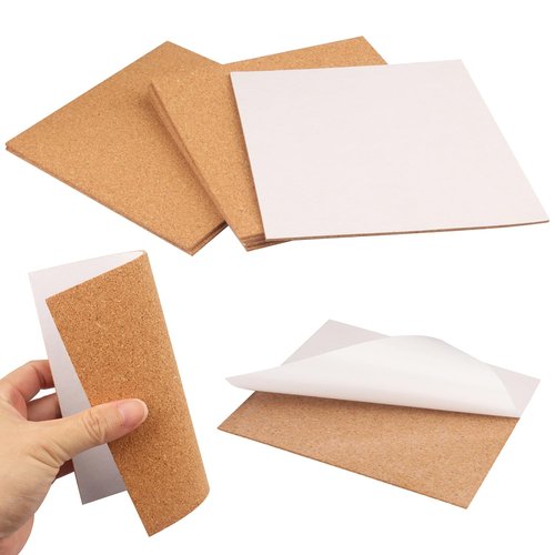 GNIEMCKIN 100 Pack Self Adhesive Cork Squares, 6 x 6 Inches Cork Backing for Coasters, Cork Squares for DIY Crafts and Coasters, Natural Soft Wood with Strong Adhesion Backing, 2 mm Thick