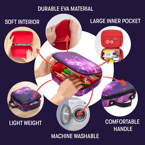 ZIPIT Jumbo Pencil Case for Girls, Cute Pencil Box for School, Large Capacity Stationery Organizer Box ,Purple Galaxy