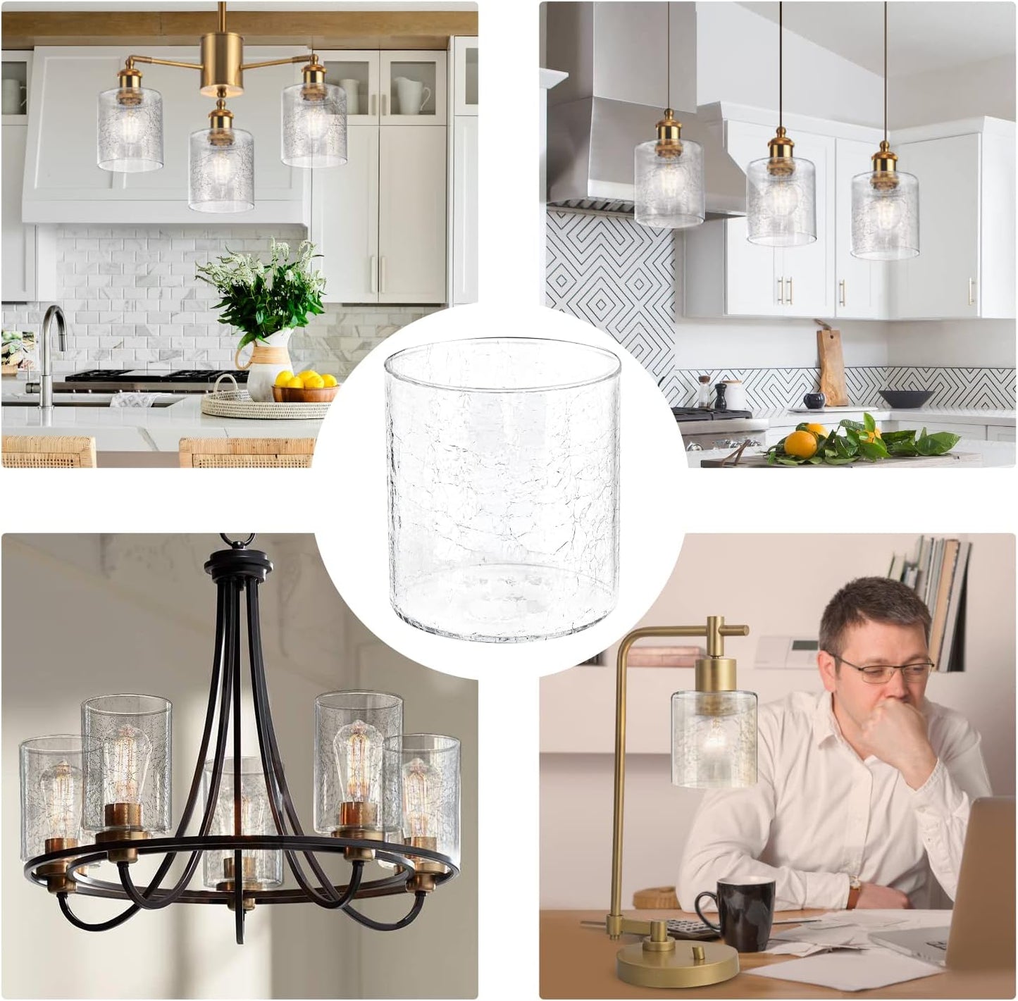 1 Pack Seeded Clear Glass Lamp Shade Replacement Glass Shade for Pendant light, Floor lamp, Desk lamp,Wall Sconces and Bathroom Vanity lights.1-5/8-Inch Fitter Opening