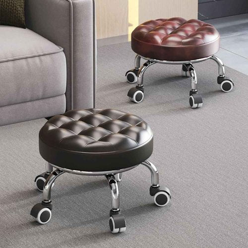 Halyuhn Brown Low Roller Seat 13’’, PU Leather Low Rolling Stool with 5 Rolling Caster Wheels, Low Seat Tool Heavy Duty for Home and Office Use, Modern Comfortable Wheel Stool Chair Low Height, 1Pcs