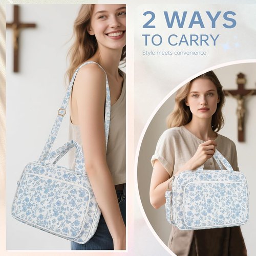 Regine Switzerland Bible Cover Case - Quilted Blue Flower Design for Women | Large Bible Study Essential