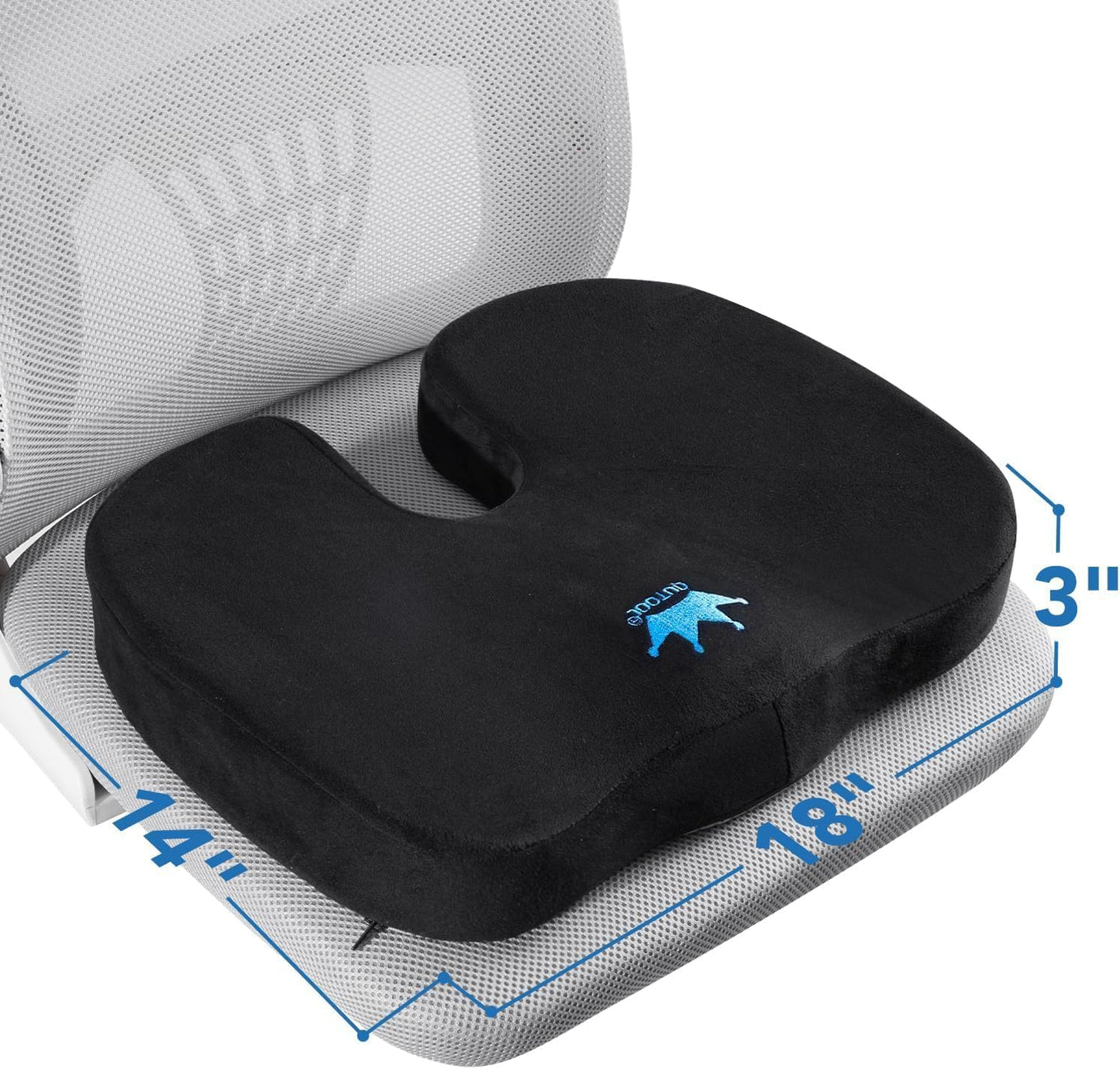 Skiennix Memory Foam Seat Cushion - Ergonomic Coccyx Support Pillow for Office & Car, Pain Relief (Medium Firm - Black)