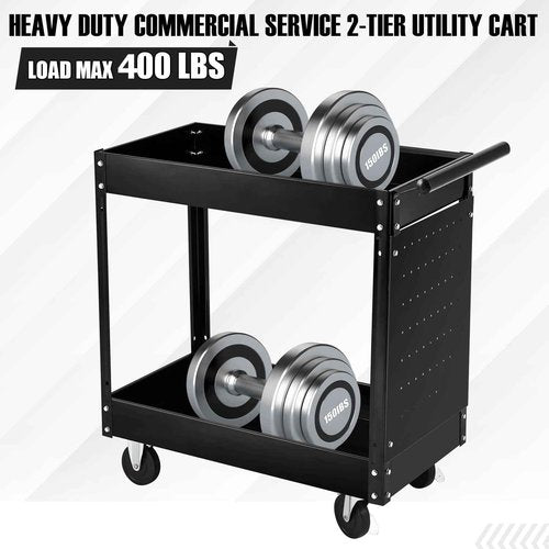 2 Tray Tool Cart, 400 LBS Capacity Rolling Tool Carts On Wheels, Heavy Duty Utility Cart with Pegboard, Mechanic Tool Storage Cart for Garage, Warehouse and Repair Shop