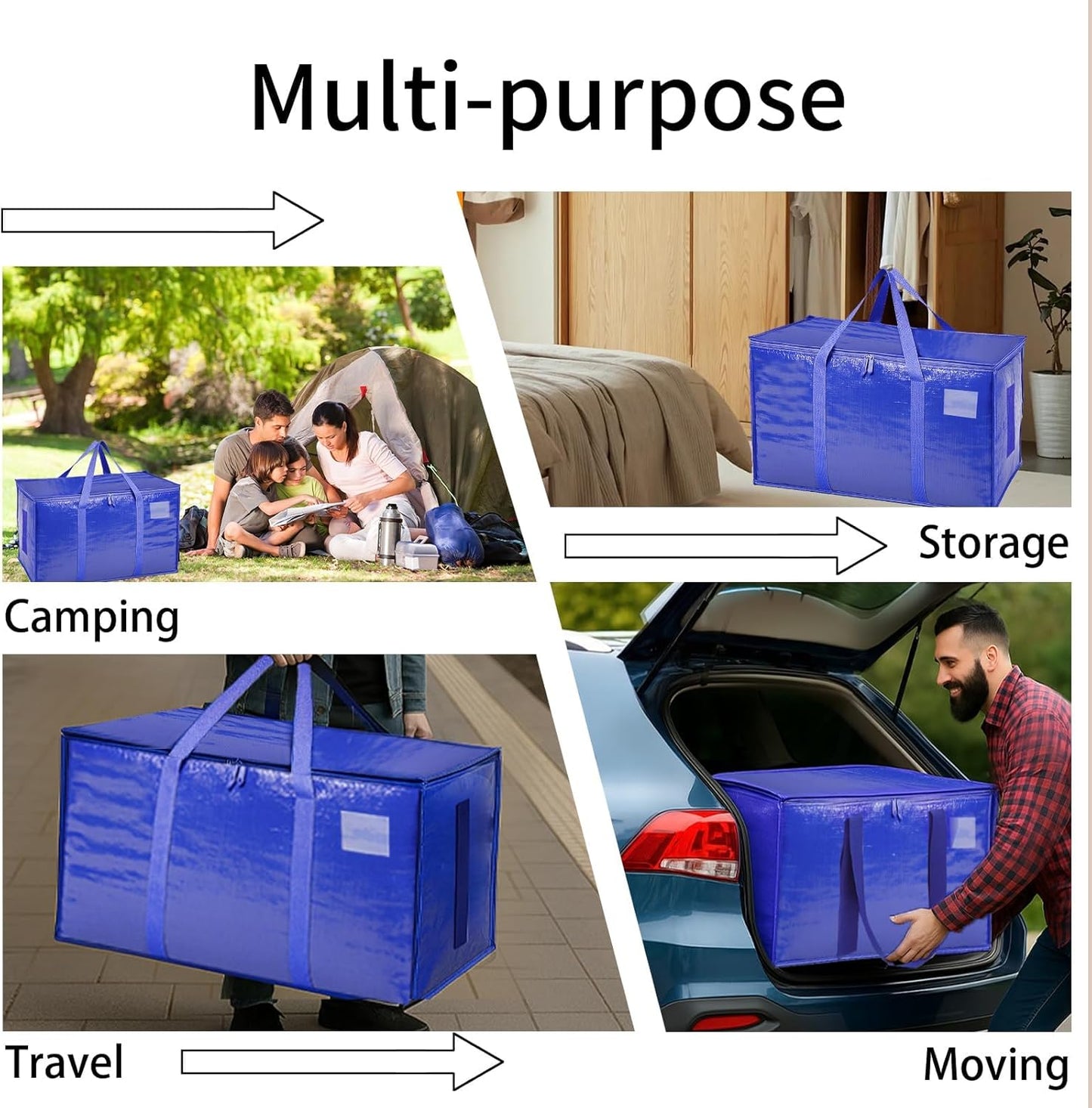 Skiennix Extra Large Heavy Duty Moving Bags - Waterproof Storage Totes with Handles & Zippers | 12 Pack (Blue)