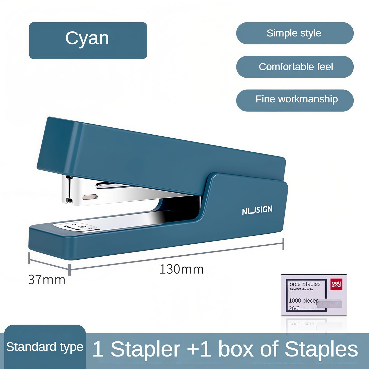 Desktop Stapler, Office Stapler 25 Sheet Capacity with 1000 Staples, Non-Slip for Office, School, Family, Gift (Cyan)