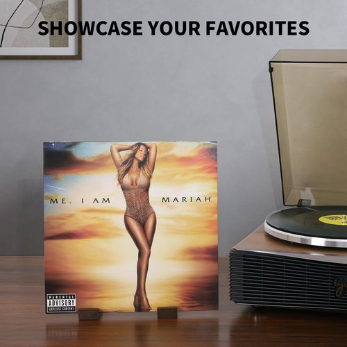 ACTESE Solid Walnut Wood Record Holder - 3-Tier Organizer for 75 LPs with Now Playing Album Stand, Vinyl Storage Display for Living Room Decor