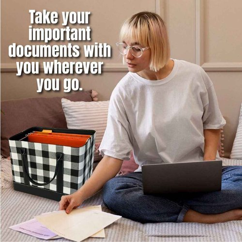 Trenton Gifts File Organizer Tote | Stylish Way To Keep Organized | Black/White Plaid