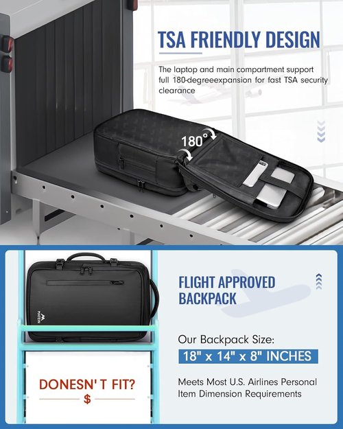 MATEIN Vacuum Backpack - Waterproof Underseat Carry-On with Compression Pump | Fits 17-Inch Laptop, Black