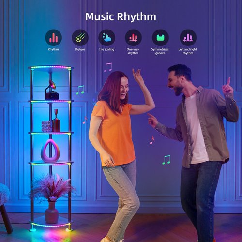 HOPEDAMAI Floor Lamp with Shelves Height Adjustable Music Sync LED Corner Floor Lamp with Charging Stationl Dimmable and Timing RGB Standing Lamp for Christmas Gifts White 5-Tier