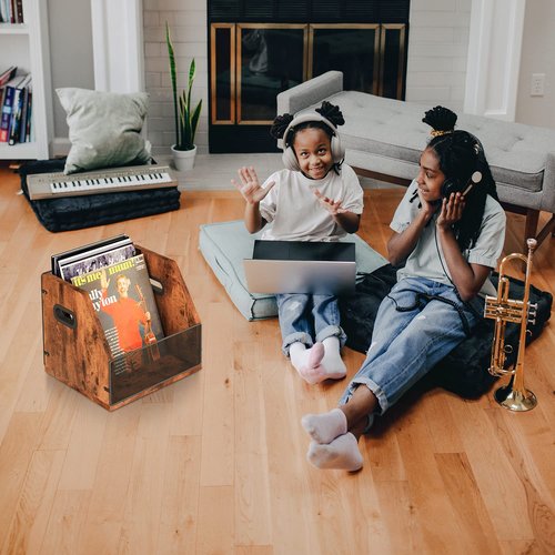 Homeiju 2 Pack Vinyl Storage, Record Crates, Metal & Wooden LP Crate