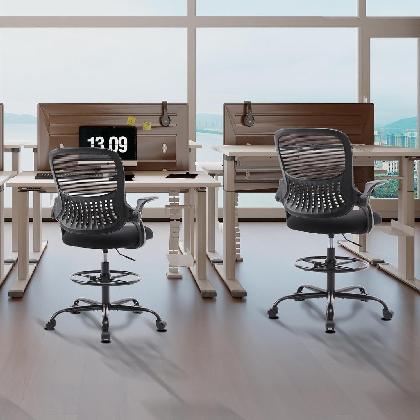 Sweetcrispy Ergonomic Drafting Desk Chair - Adjustable Height with Comfy Lumbar Support | Black