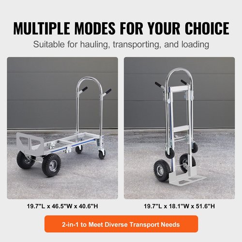 VEVOR Aluminum Truck, 2 in 1, 800 lbs Load Capacity, Heavy Duty Industrial Convertible Folding Hand Truck and Dolly, Utility Cart Converts from Hand Truck to Platform Cart with Rubber Wheels