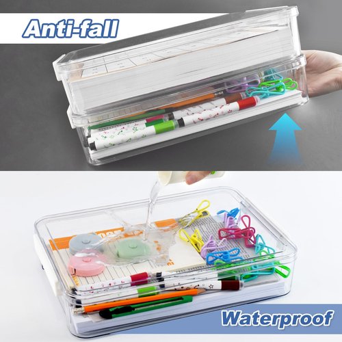 Aruihm 2 Pack Plastic Stackable Storage Box with Lids, Clear, Versatile A4-Sized Storage Suit for A4 Size Paper Storage Documents, School Supplies, Office Essentials