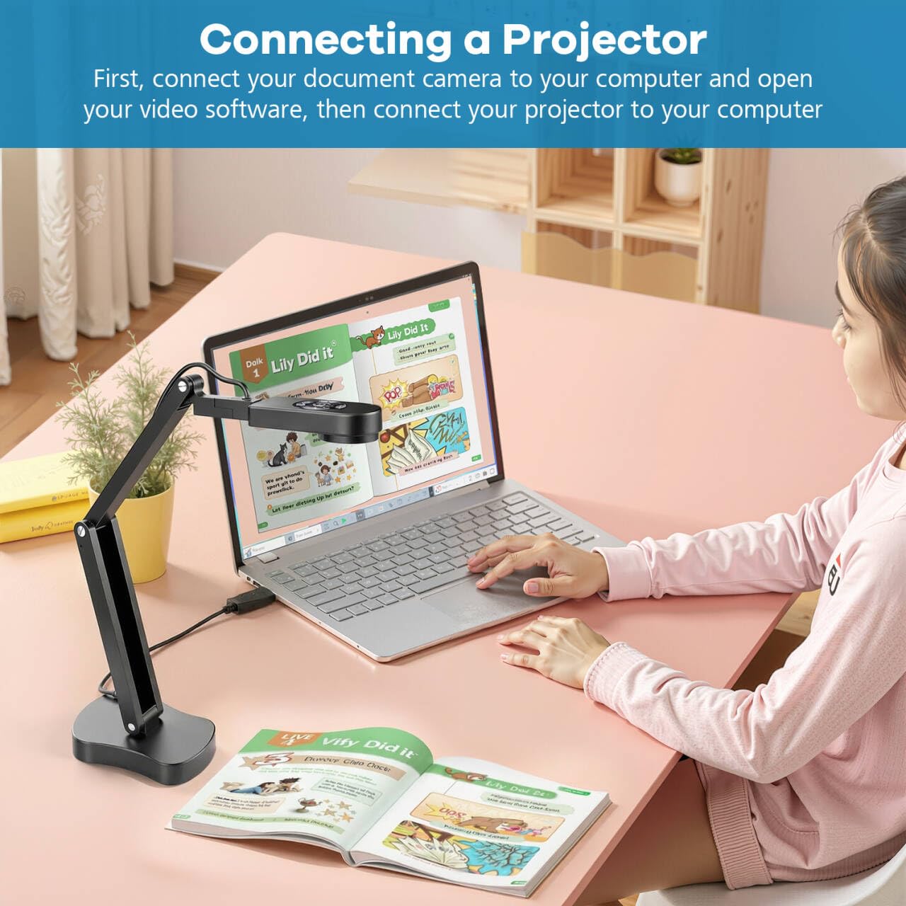 Kitchbar 4K USB Document Camera & Webcam for Teachers: 8MP USB with 3-Level LED Light & Mic & Image Invert,Fold, A3 Format for Teaching in Classroom/Distance Learning Educators(Mac/Windows/Chromebook