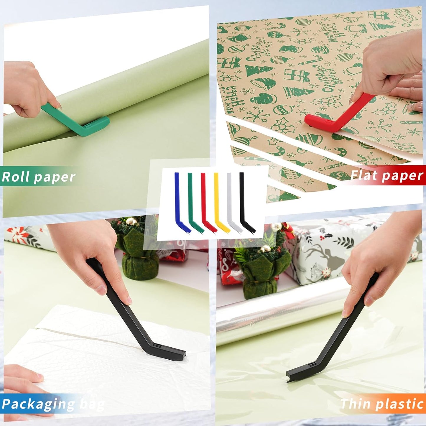LIZAAL 6-Pack Wrapping Paper Cutter Set | Safe and Easy Gift Wrap Cutter for Christmas and Birthday | Wrapping Paper Cutter Slider for Home, Office or Classroom (6-Colors)