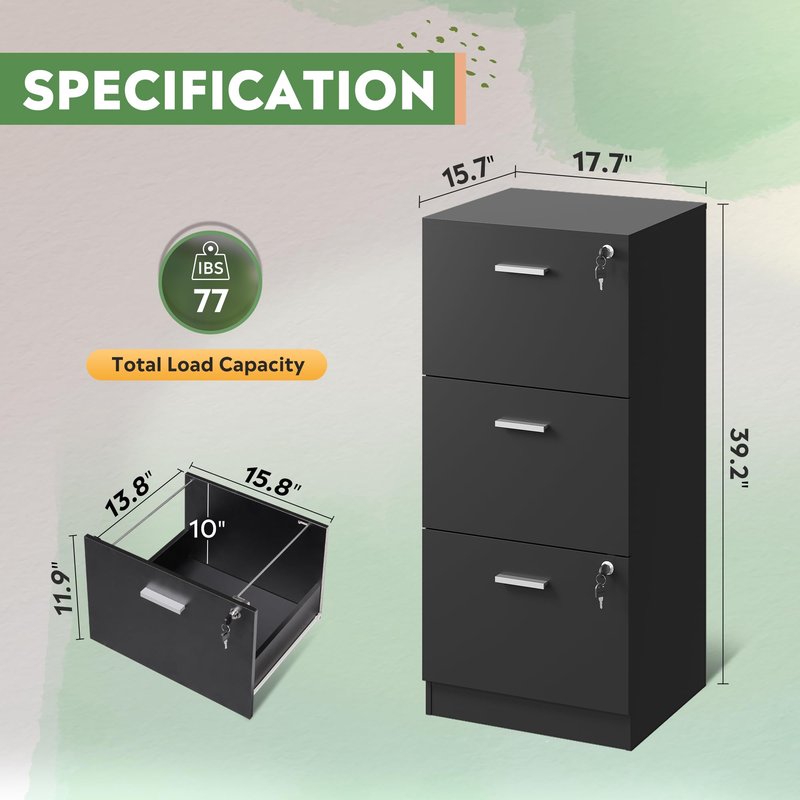 DEVAISE Wood File Cabinet, 2 Drawer Filing Cabinet for Home Office, Vertical File Cabinets with Wheels fits A4/Letter/Legal Size File, White
