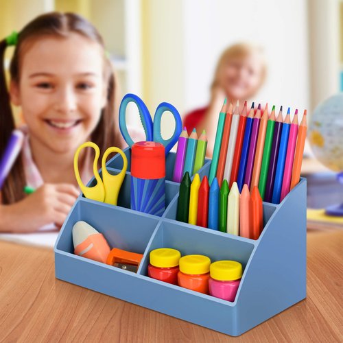 Acrimet Desktop Organizer - Easy Organizer Caddy Holder for Office, Home and School use (Plastic) (Solid Blue Color)