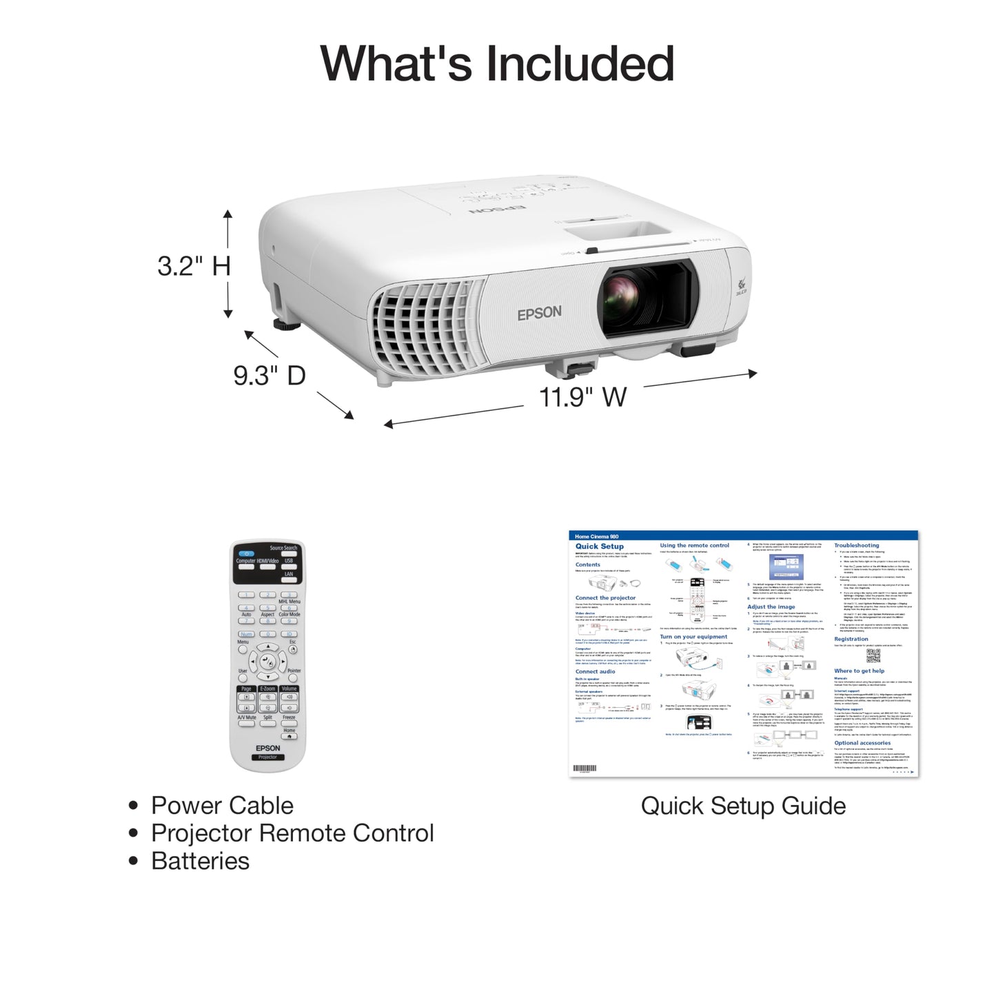 Epson Home Cinema 980 3-Chip 3LCD 1080p Projector, 4,000 Lumens Color and White Brightness, Streaming/Gaming/Home Theater, Built-In Speaker, Auto Picture Skew, 16000:1 Contrast, 2 HDMI Ports (Renewed)