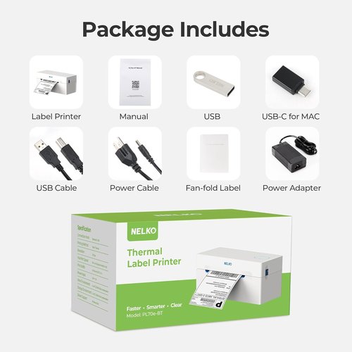 Nelko Bluetooth Thermal Shipping Label Printer - Wireless 4x6 for Small Business | Compatible with Android, iPhone & Windows (White)