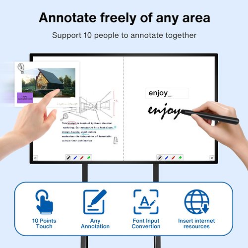 Smart Board, 49" Digital Whiteboard, Electronic Interactive Smartboard for Classroom Office Home, Screen Mirroring from Android & iOS for Presention Annotation Live Streaming (Board Only)