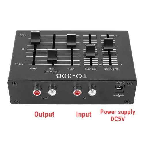 EQ Equalizer Stereo, 3 Band Sound Channel Balance, Volume Control Preamp with Isolated Power Supply for Speakers