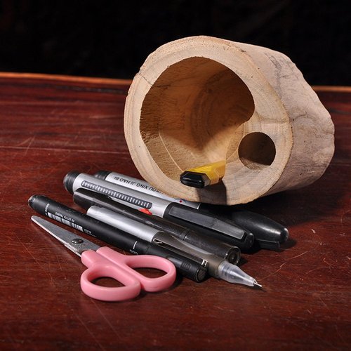 YOURNELO Solid Wooden Stump Pen Pencil Holder Desk Organizer Accessories