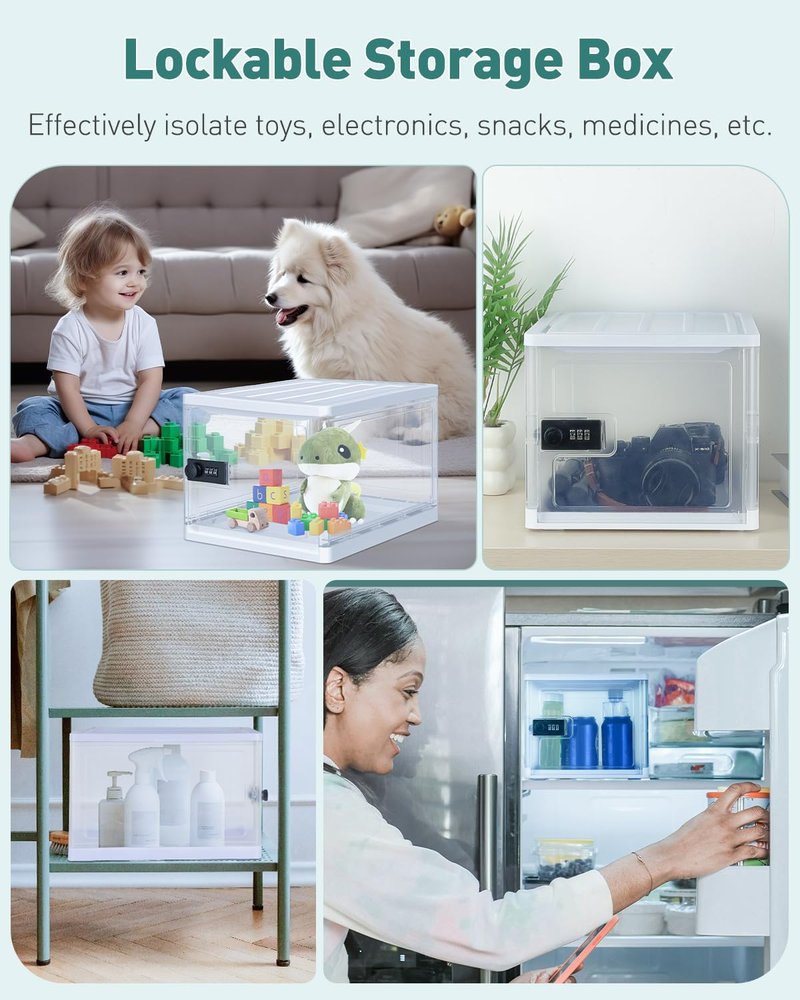 Uniclife Medicine Lock Box with Combination Lock 13 L Large Locking Medication Box Lockable Storage Box for Personal Items Phones Food & Snacks Stackable Fridge Lock Box for Home Office and School