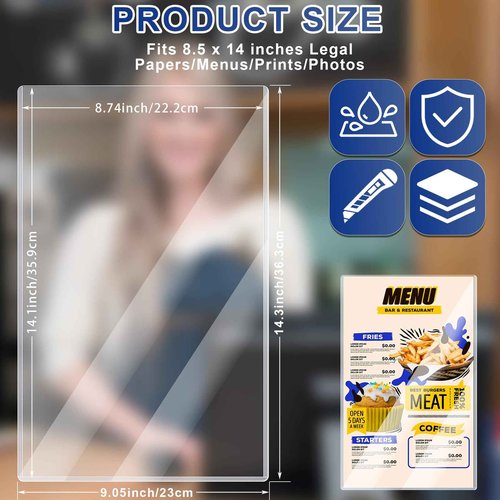 AKONEGE 50PCS Menu Covers 8.5" x 14" Rigid Print Protectors Clear Plastic Page Sheet Protectors for Legal Size Paper, Top Loading Hard Plastic Paper Sleeves for Poster Document Photo Birth Certificate