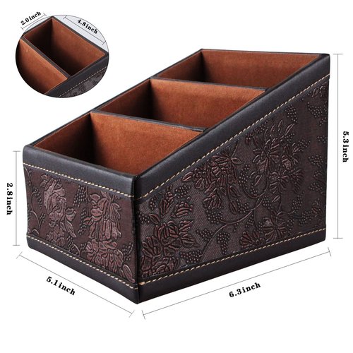 Daixers 2 Pack PU Leather Remote Control Holder Storage Container for TV Remote Phone Caddy Eyeglasses(Brown)