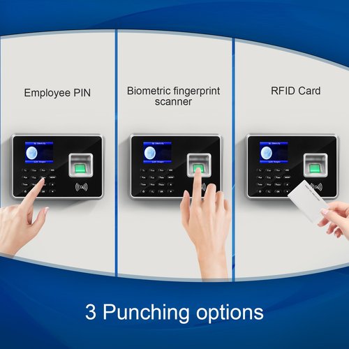 JIAN BOLAND A2 Time Clocks for Employees Small Business-Fingerprint, RFID and PIN Biometric Time Clock, Office Punch Clock, with 5 Badges and USB Drive (0 Monthly Fees)