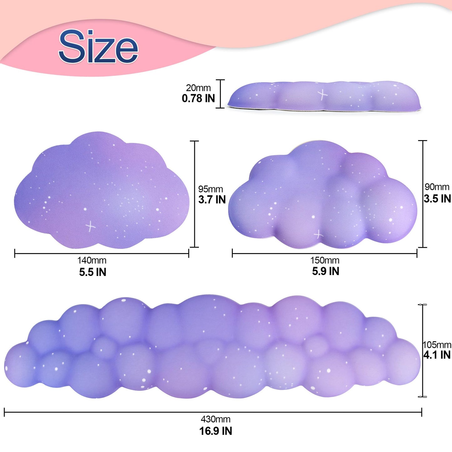 LJYZMD Cloud Wrist Rest Set for Keyboard and Mouse, Includes Cute Coaster, with Computers and Laptops(Purple Star Set)