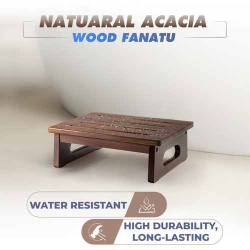 2BHOME Wooden Step Stool, 5.3" One Step Stool for Adults with Built-in Handle, Supports up to 550lbs, Durable & Non-Slip Bedside Stool for Bedroom, Kitchen, Bathroom or High Beds